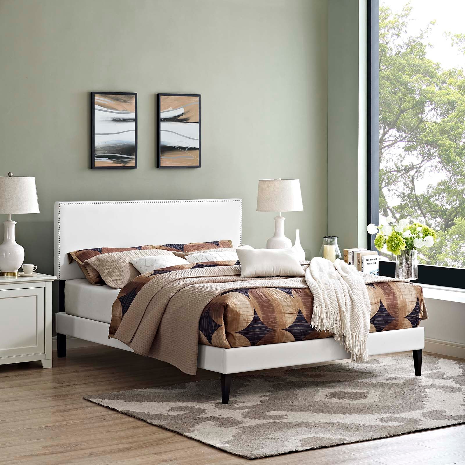 Macie Queen Vinyl Platform Bed with Squared Tapered Legs By Modway - MOD-5970 | Beds | Modishstore - 1