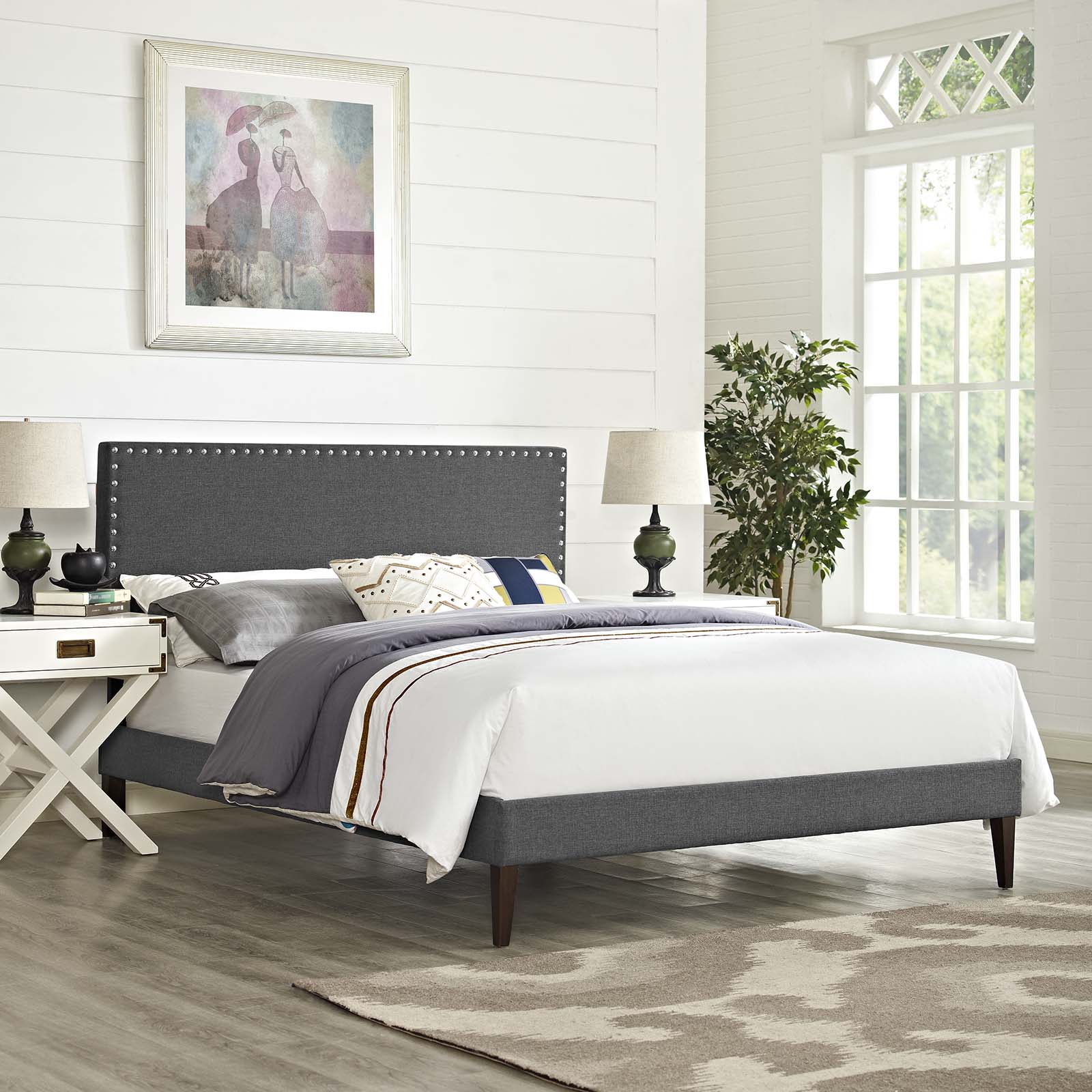Macie Queen Fabric Platform Bed with Squared Tapered Legs By Modway - MOD-5971 | Beds | Modishstore - 1