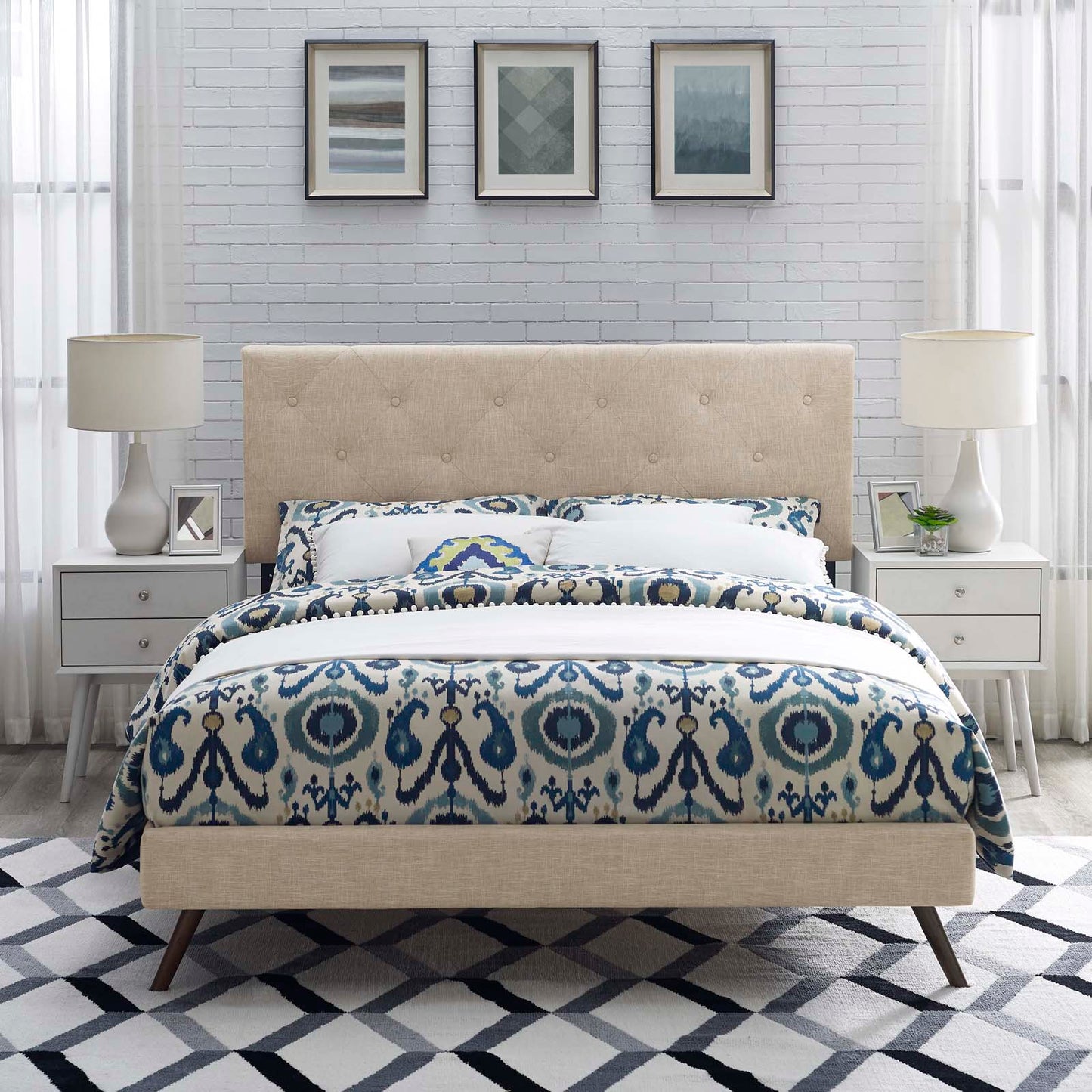 Tarah Queen Fabric Platform Bed with Round Splayed Legs By Modway - MOD-5979 | Beds | Modishstore - 1