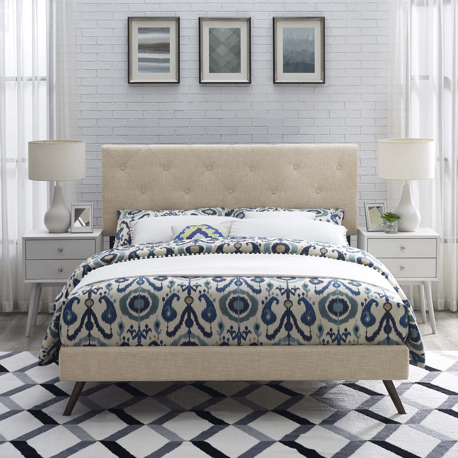 Tarah Queen Fabric Platform Bed with Round Splayed Legs By Modway - MOD-5979 | Beds | Modishstore - 1