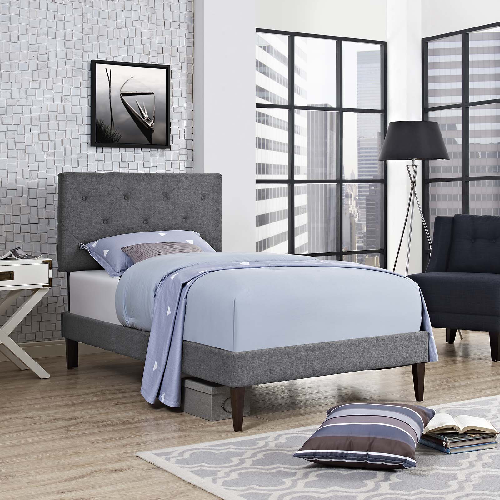 Tarah Twin Fabric Platform Bed with Squared Tapered Legs By Modway - MOD-5983 | Beds | Modishstore - 1