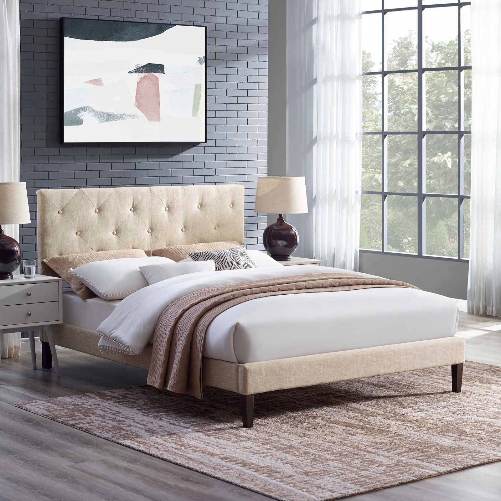Tarah Full Fabric Platform Bed with Squared Tapered Legs By Modway - MOD-5985 | Beds | Modishstore - 1