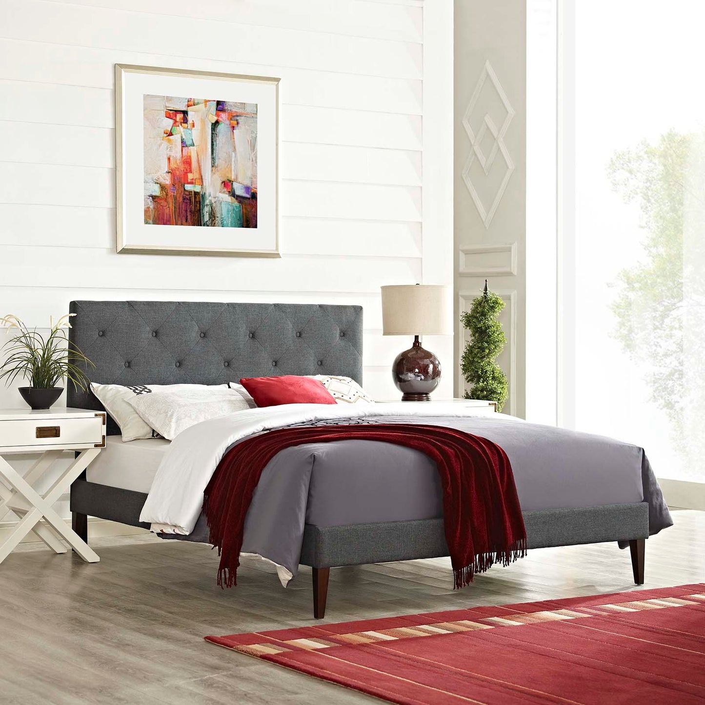 Tarah King Fabric Platform Bed with Squared Tapered Legs By Modway - MOD-5989 | Beds | Modishstore