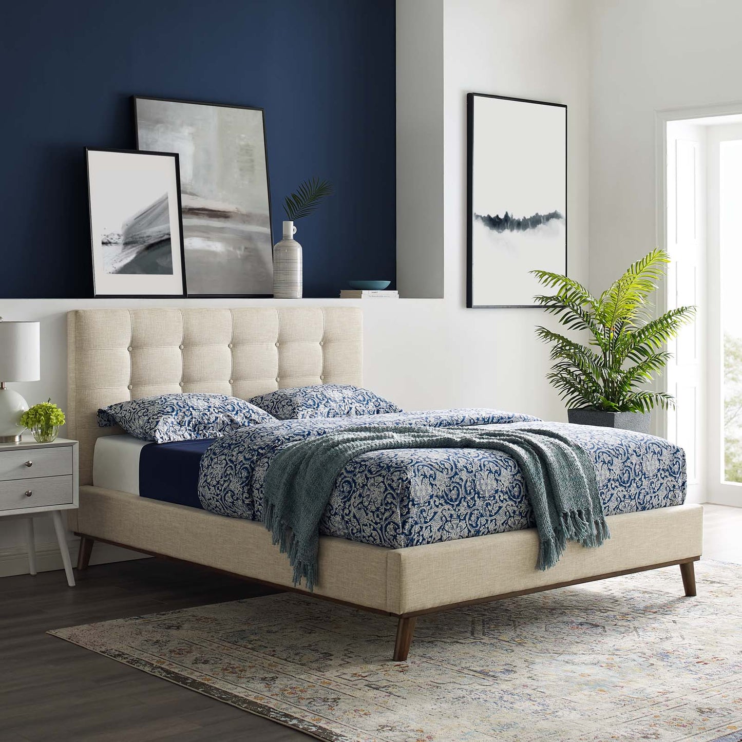 McKenzie Queen Biscuit Tufted Upholstered Fabric Platform Bed By Modway - MOD-6005 | Beds | Modishstore - 1
