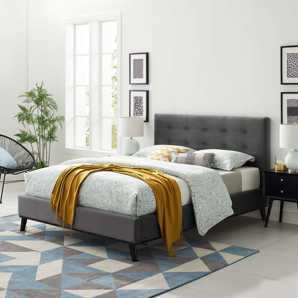 Modway McKenzie Queen Biscuit Tufted Performance Velvet Platform Bed - MOD-6006 | Beds | Modishstore - 1