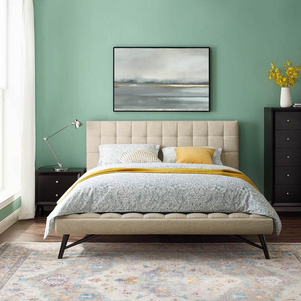 Modway Julia Queen Biscuit Tufted Upholstered Fabric Platform Bed - MOD-6007 | Beds | Modishstore - 1