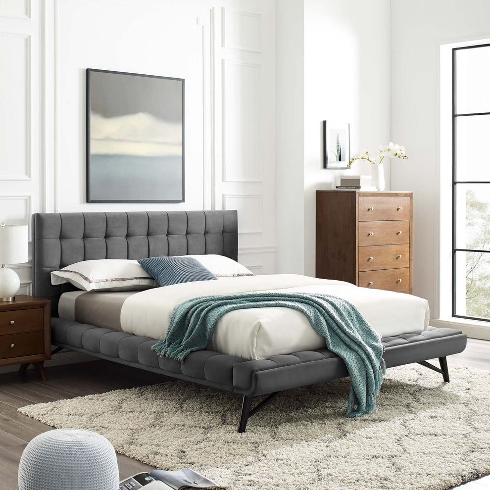 Modway Julia Queen Biscuit Tufted Performance Velvet Platform Bed - MOD-6008 | Beds | Modishstore - 1