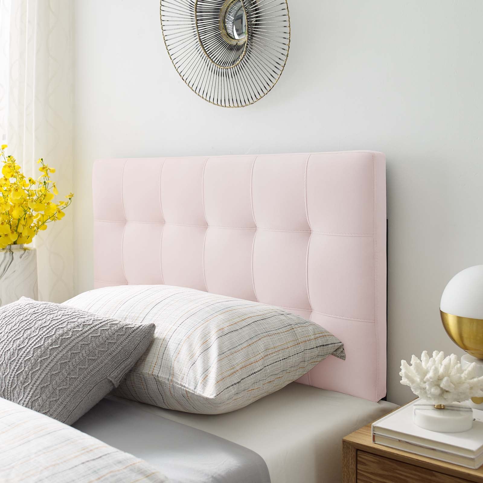 modway lily queen upholstered vinyl headboard in white Modway Lily Pink Biscuit Tufted Twin Performance Velvet Headboard