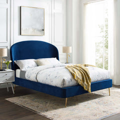 Modway Mira Queen Velvet Beds with Reclining Gold Steel – MOD-6131