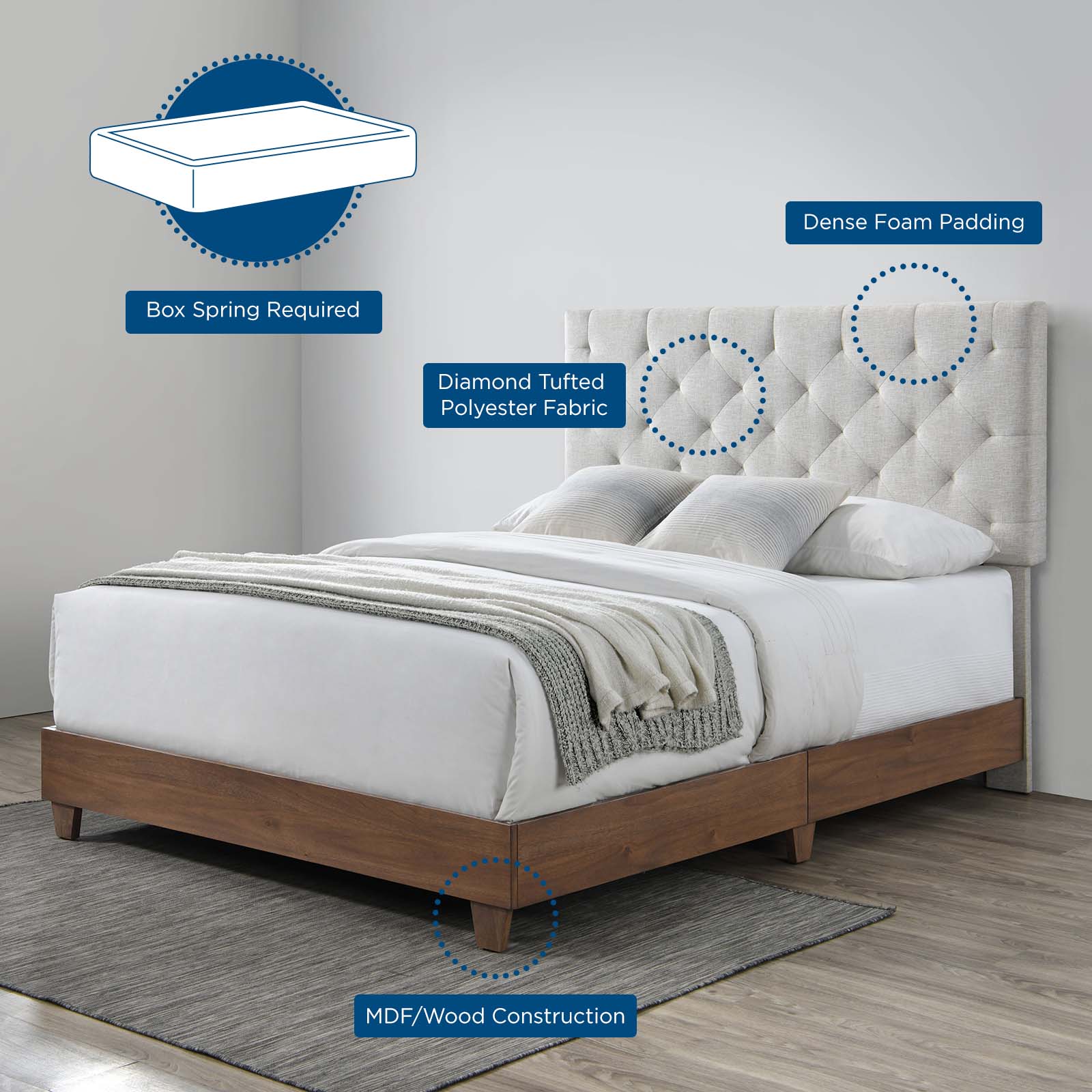 Modway Rhiannon Diamond Tufted Upholstered Fabric Queen Bed - MOD-6146 | Beds | Modishstore - 5