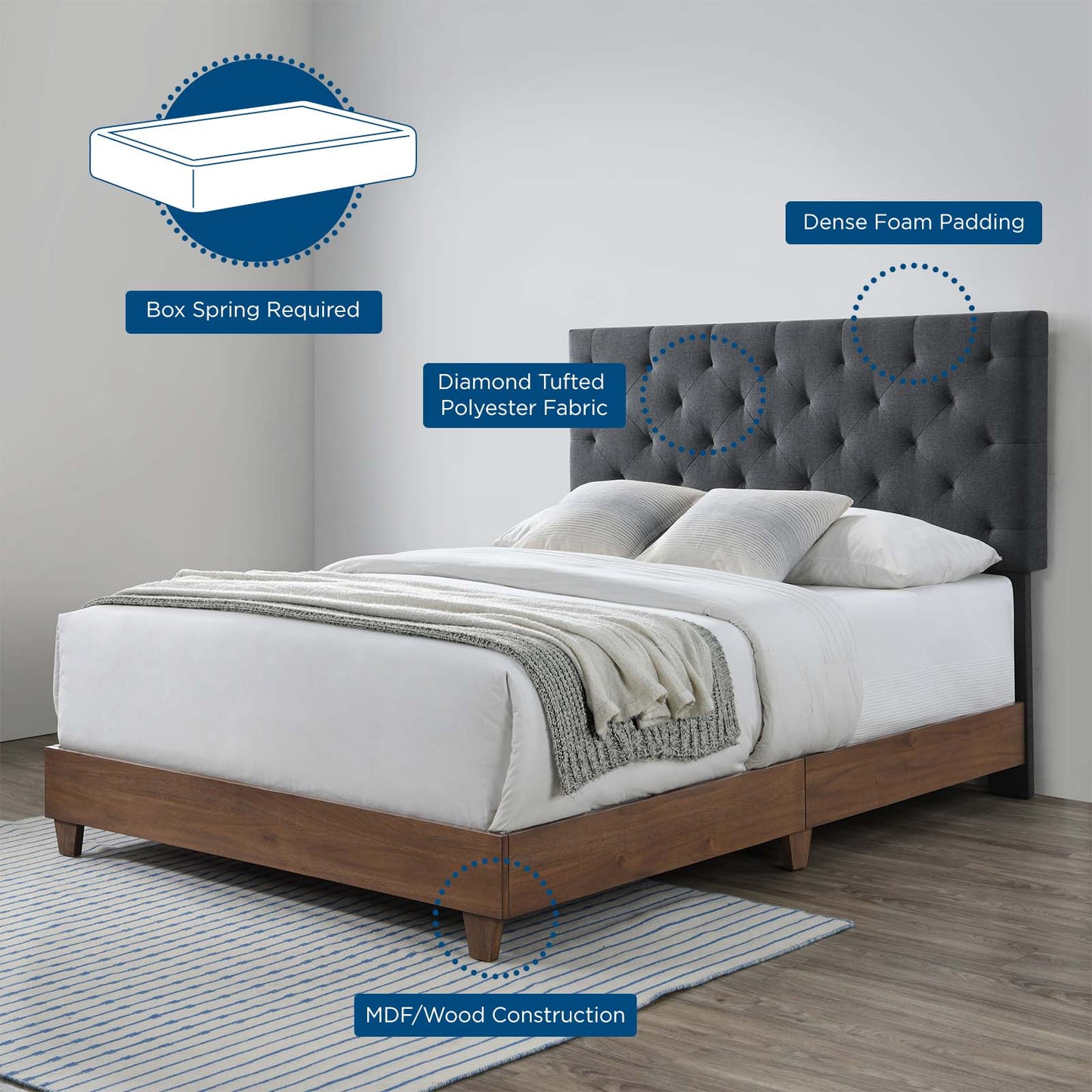 Modway Rhiannon Diamond Tufted Upholstered Fabric Queen Bed - MOD-6146 | Beds | Modishstore - 10