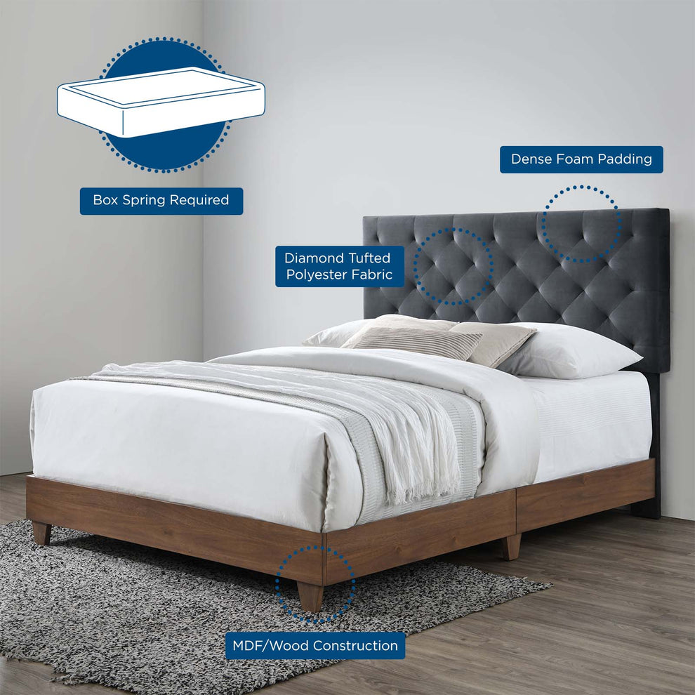 Modway Rhiannon Diamond Tufted Upholstered Performance Velvet Queen Bed - MOD-6147 | Beds | Modishstore - 5