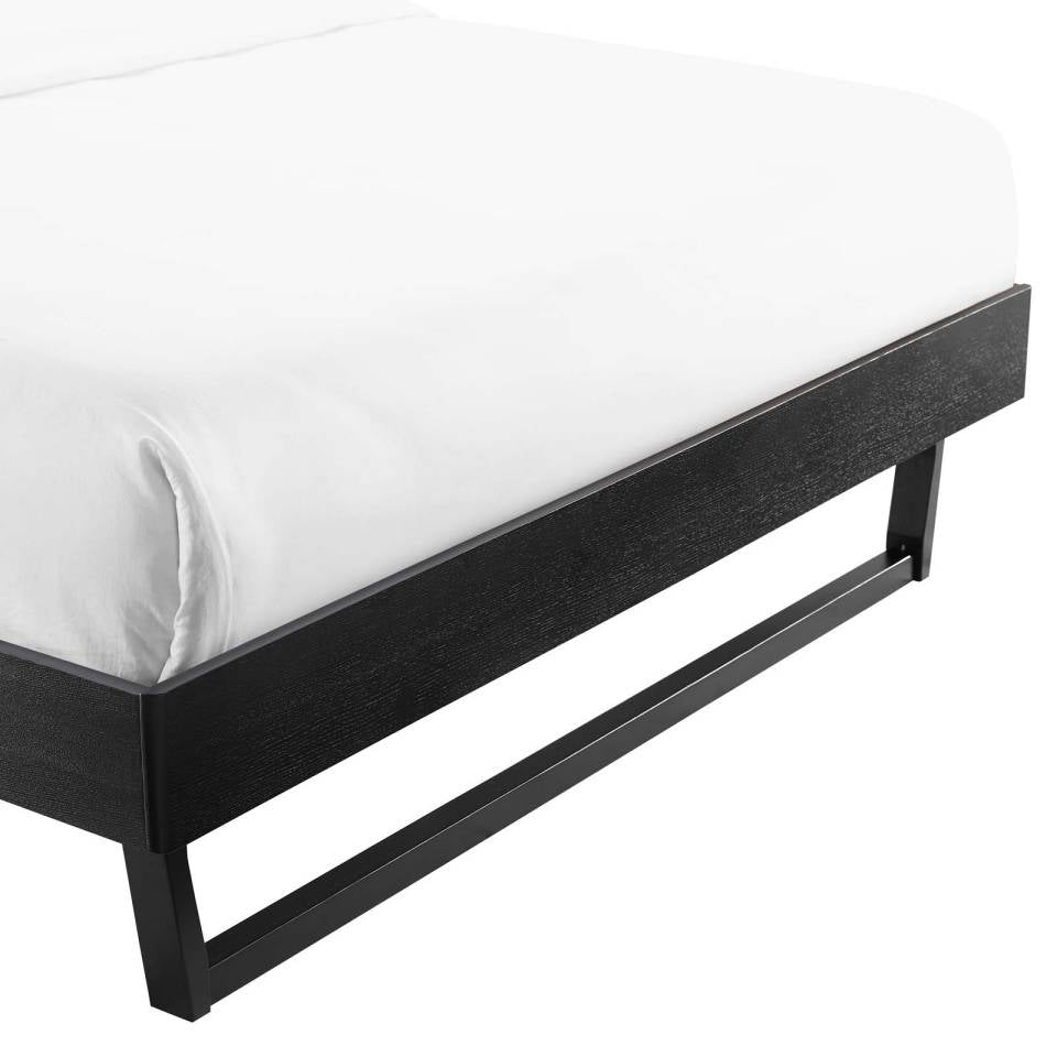 Modway Billie Queen Wood Platform Bed Frame - MOD-6214 Queen Platform Bed Frame Wood Slat Support System  Color Black  Reinforced Center Beam | Beds | Modishstore - 6