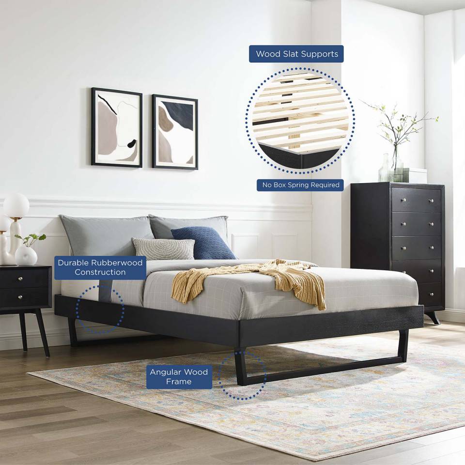 Modway Billie Queen Wood Platform Bed Frame - MOD-6214 Queen Platform Bed Frame Wood Slat Support System  Color Black  Reinforced Center Beam | Beds | Modishstore - 7