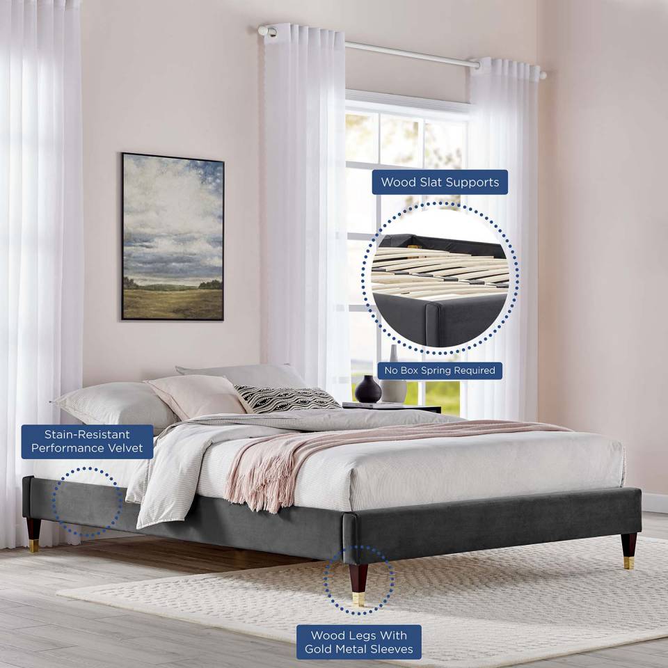 Modway Harlow Twin Performance Velvet Platform Bed Frame - MOD-6268 | Beds | Modishstore - 6