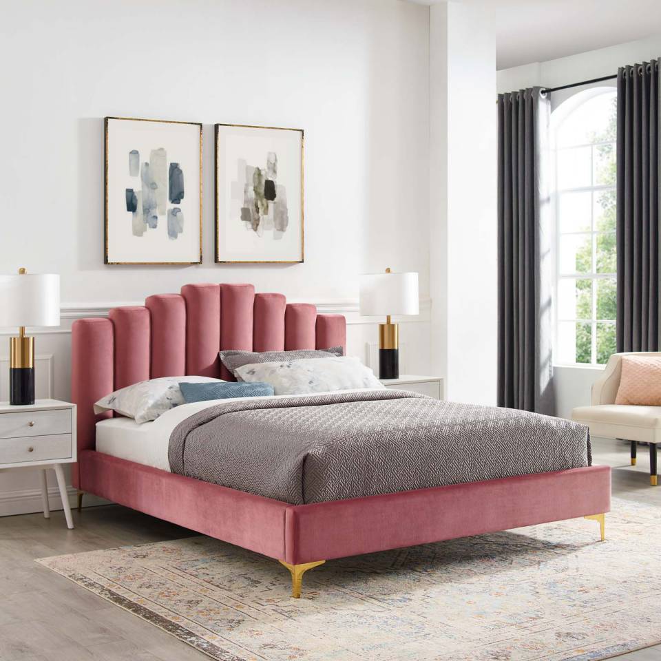 Modway Olivia Queen Performance Velvet Platform Bed - MOD-6280 | Beds | Modishstore - 1