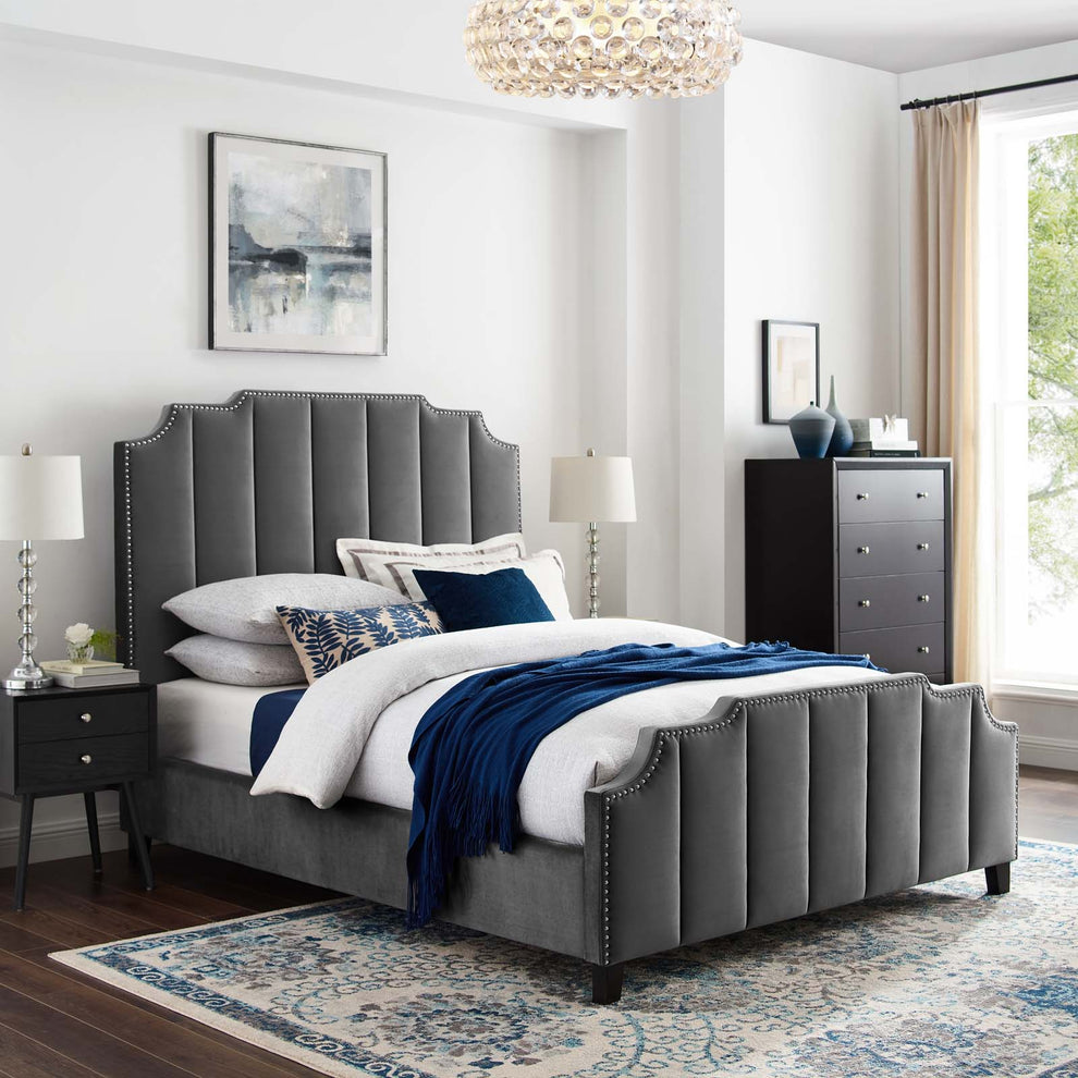 Lucille Queen Performance Velvet Platform Bed By Modway - MOD-6281 | Beds | Modishstore - 1