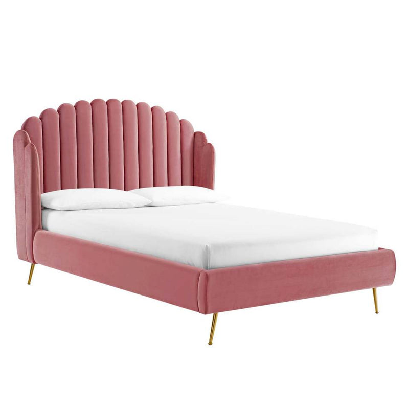 Modway Lana Queen Performance Velvet Wingback Platform Bed | Beds | Modishstore-2