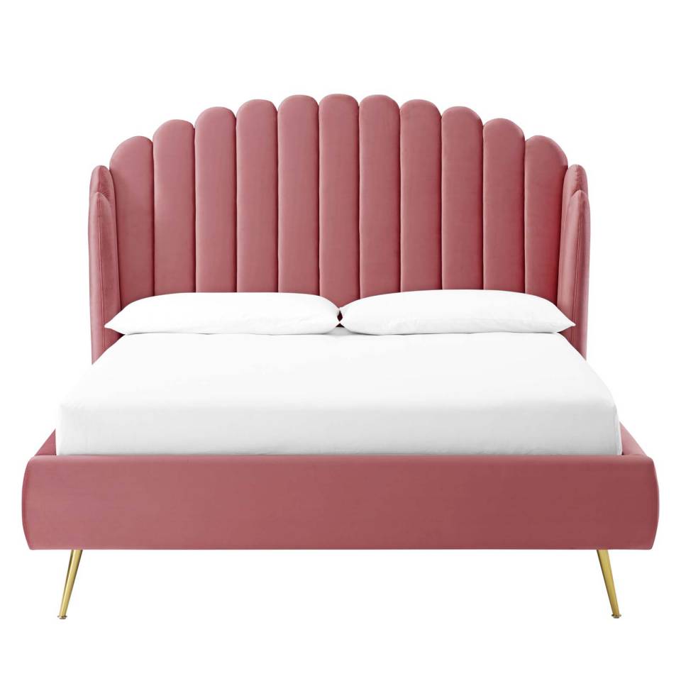 Modway Lana Queen Performance Velvet Wingback Platform Bed | Beds | Modishstore-5