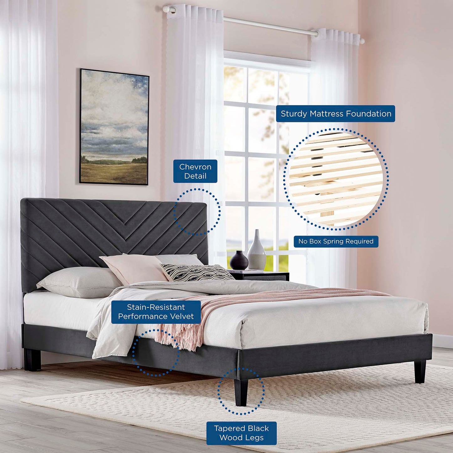 Roxanne Performance Velvet Queen Platform Bed By Modway - MOD-6285 | Beds | Modishstore - 8