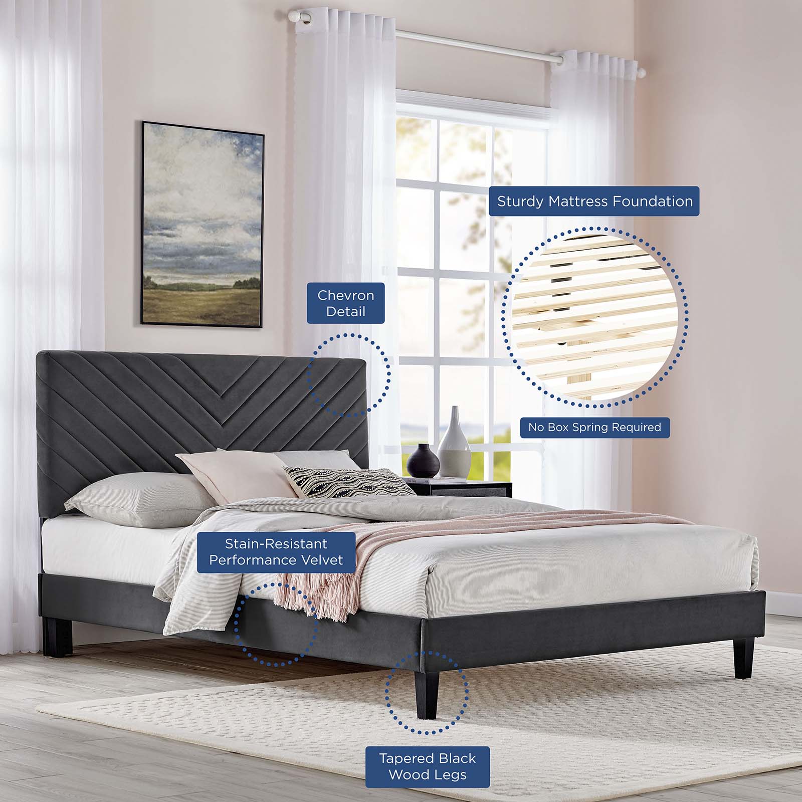 Roxanne Performance Velvet Queen Platform Bed By Modway - MOD-6285 | Beds | Modishstore - 8