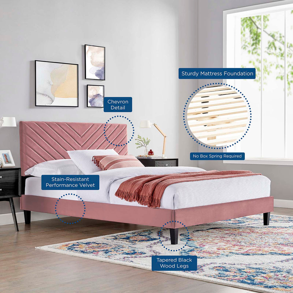 Roxanne Performance Velvet Queen Platform Bed By Modway - MOD-6285 | Beds | Modishstore - 16