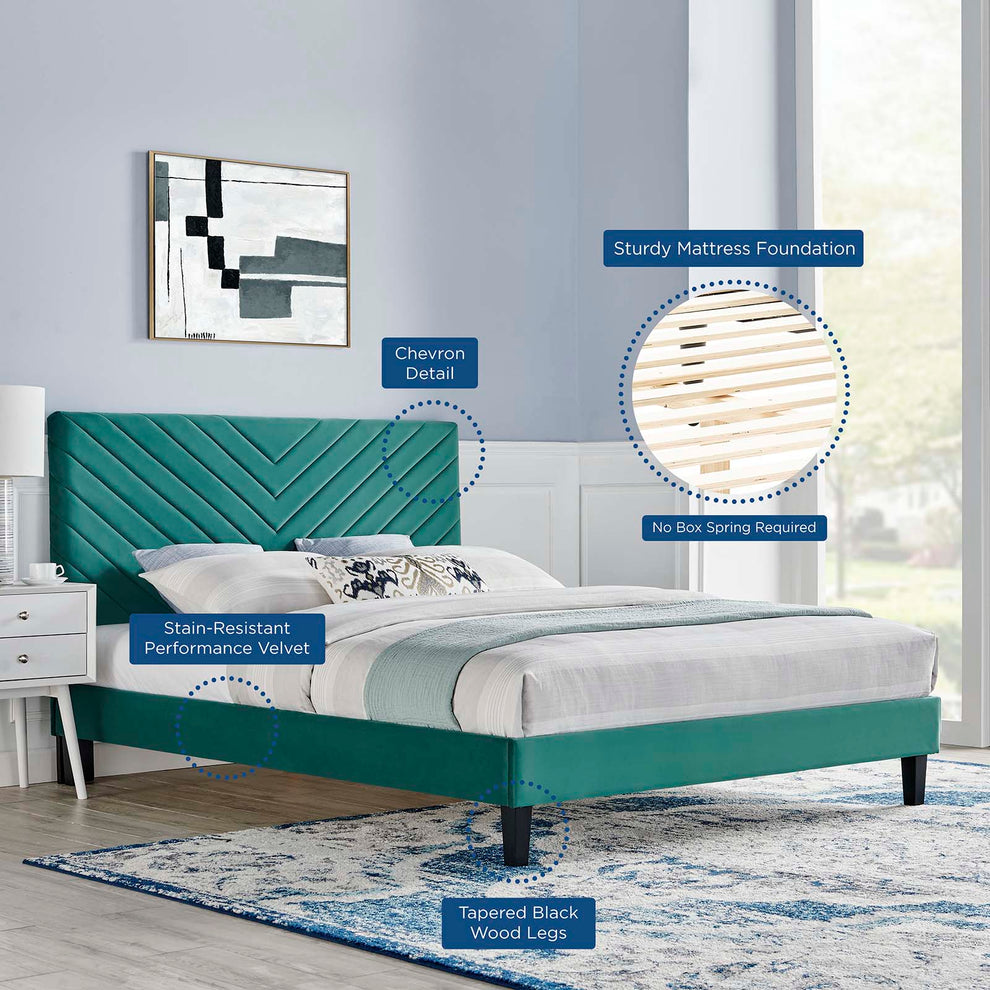 Roxanne Performance Velvet Queen Platform Bed By Modway - MOD-6285 | Beds | Modishstore - 33