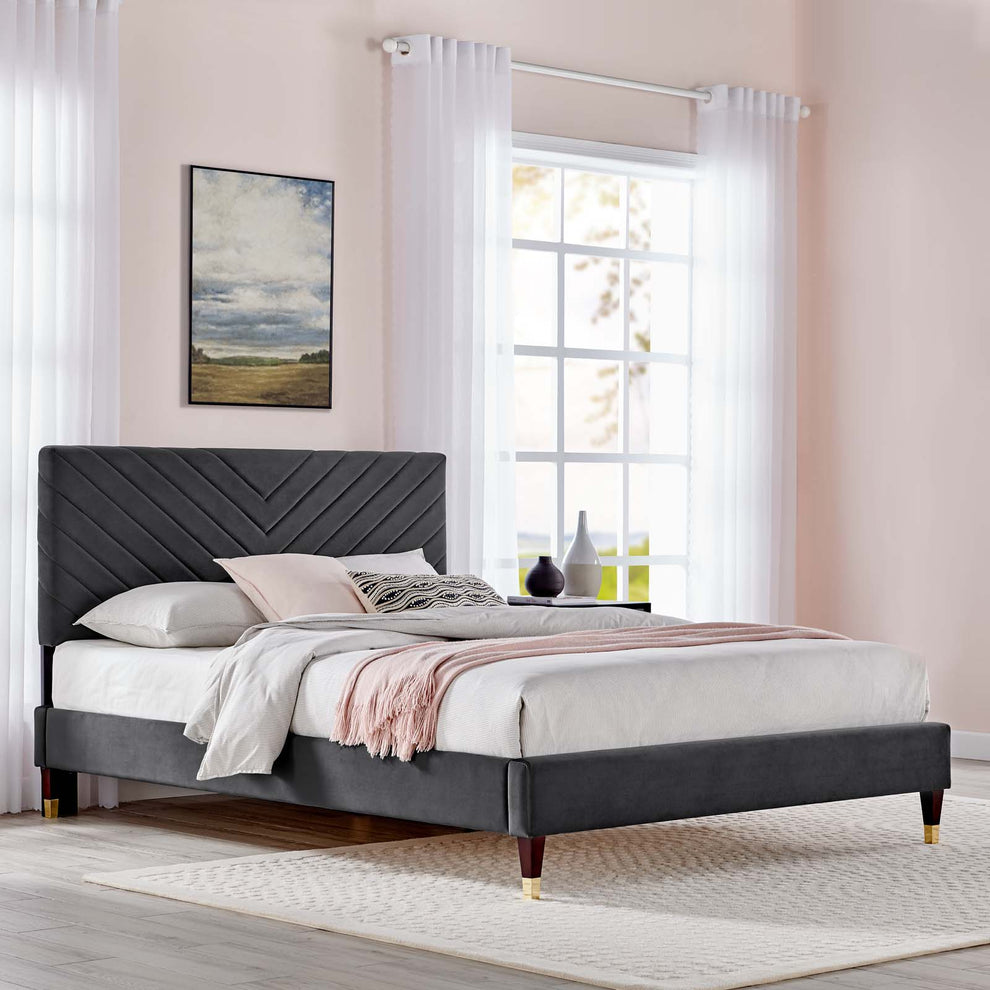 Roxanne Performance Velvet Queen Platform Bed By Modway - MOD-6286 | Beds | Modishstore - 1