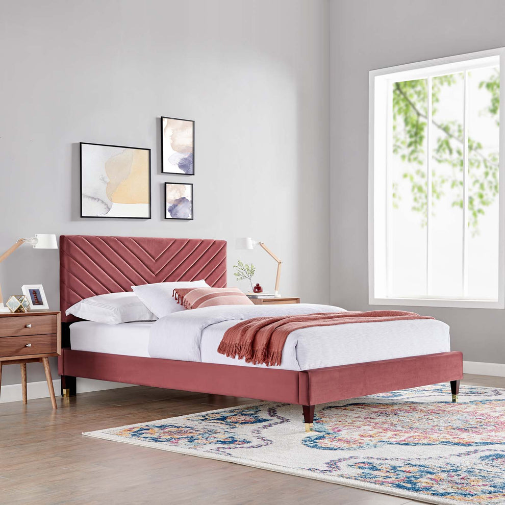 Roxanne Performance Velvet Queen Platform Bed By Modway - MOD-6286 | Beds | Modishstore - 10