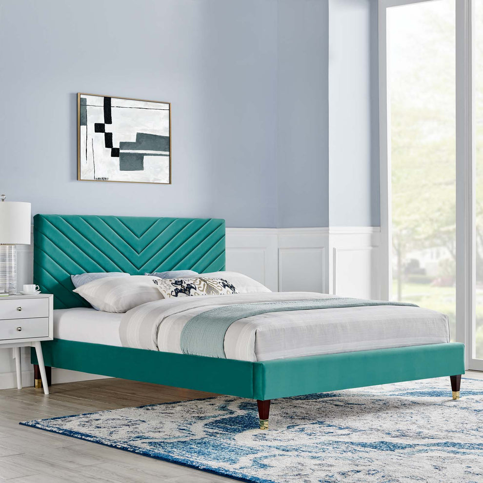 Roxanne Performance Velvet Queen Platform Bed By Modway - MOD-6286 | Beds | Modishstore - 21