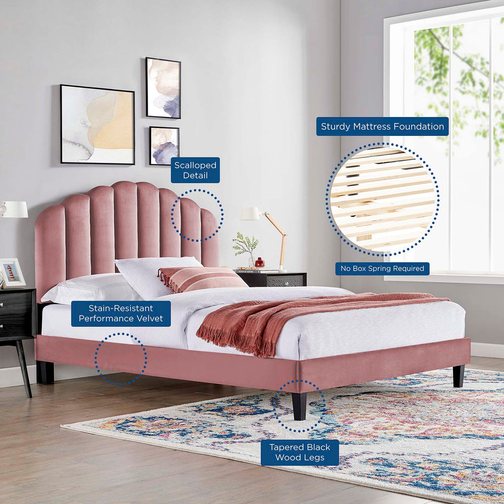 Daisy Performance Velvet Queen Platform Bed By Modway - MOD-6287 | Beds | Modishstore - 11