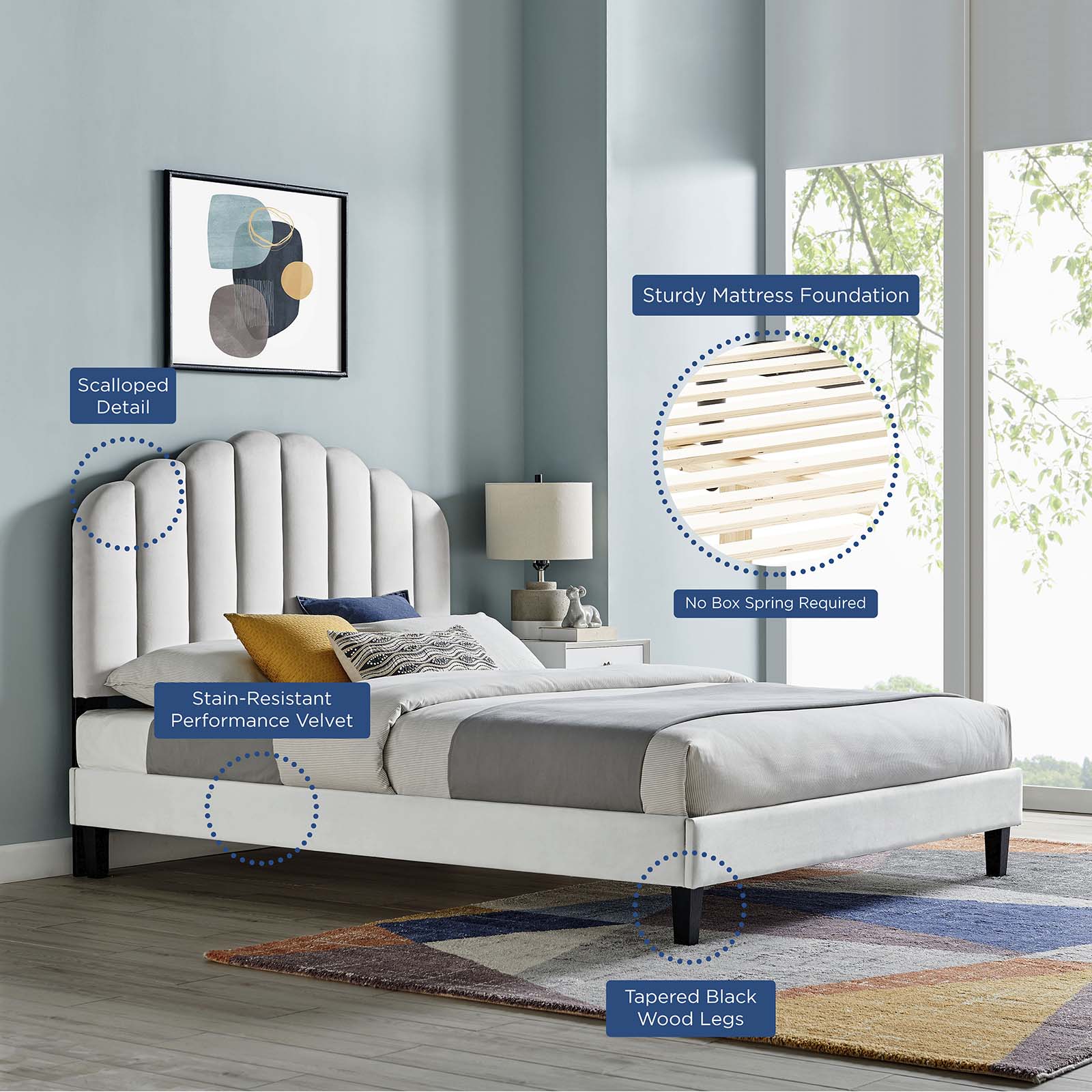 Daisy Performance Velvet Queen Platform Bed By Modway - MOD-6287 | Beds | Modishstore - 27