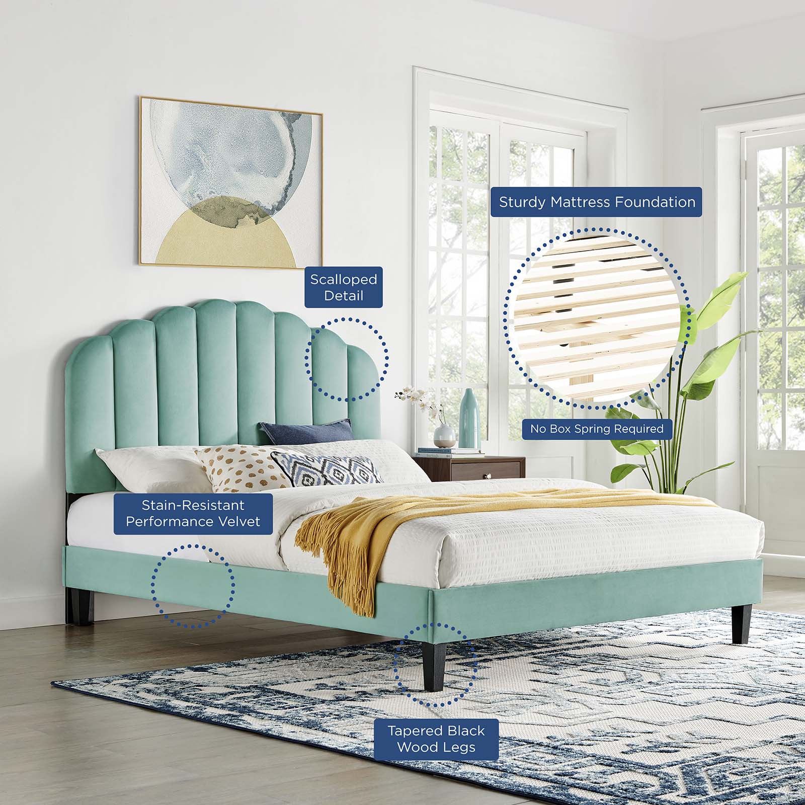 Daisy Performance Velvet Queen Platform Bed By Modway - MOD-6287 | Beds | Modishstore - 35