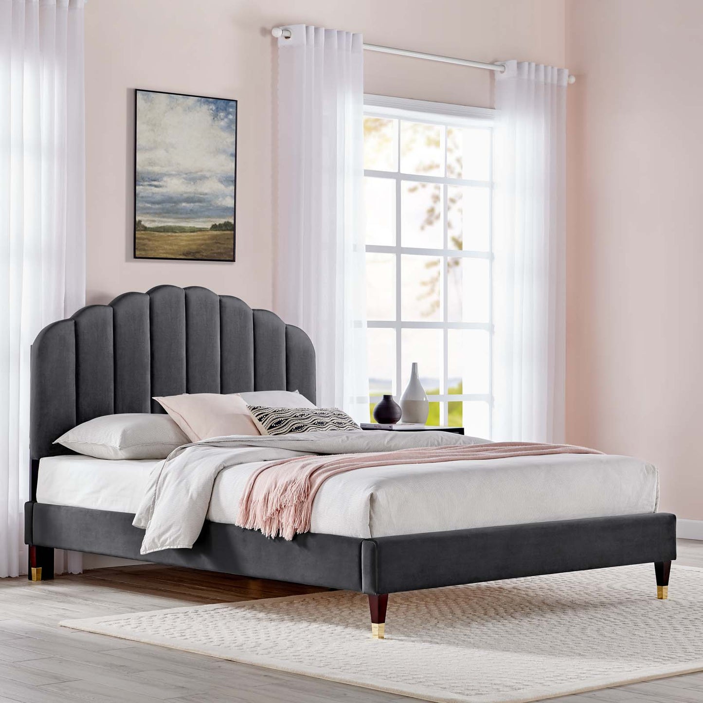 Daisy Performance Velvet Queen Platform Bed By Modway - MOD-6288 | Beds | Modishstore - 1