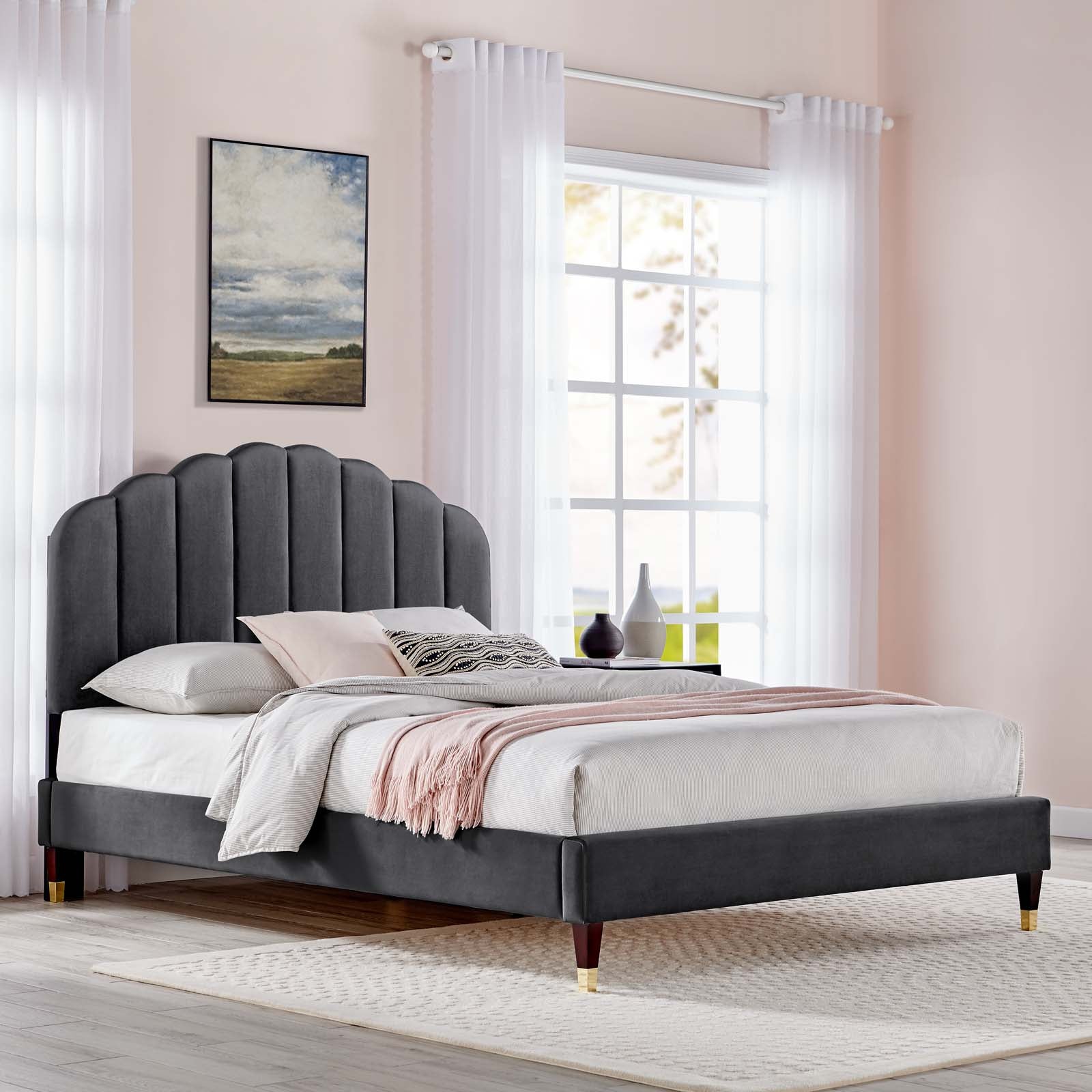 Daisy Performance Velvet Queen Platform Bed By Modway - MOD-6288 | Beds | Modishstore - 1