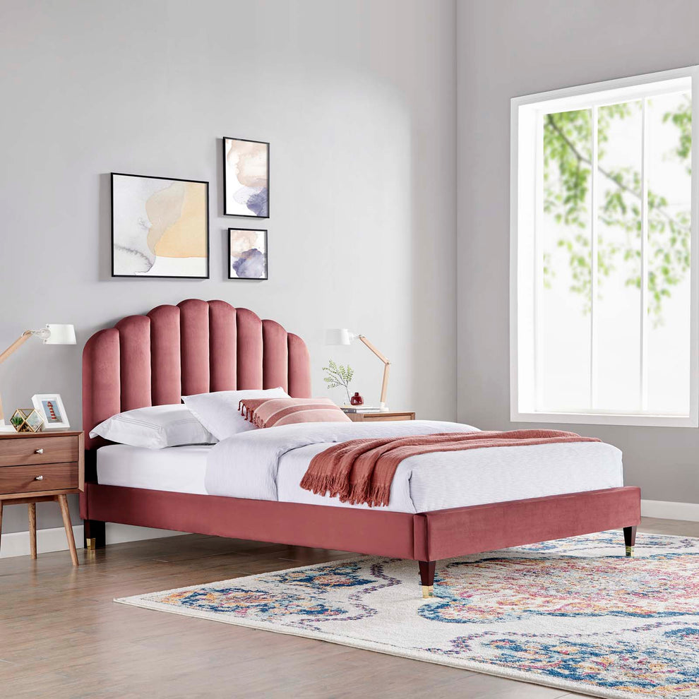 Daisy Performance Velvet Queen Platform Bed By Modway - MOD-6288 | Beds | Modishstore - 12