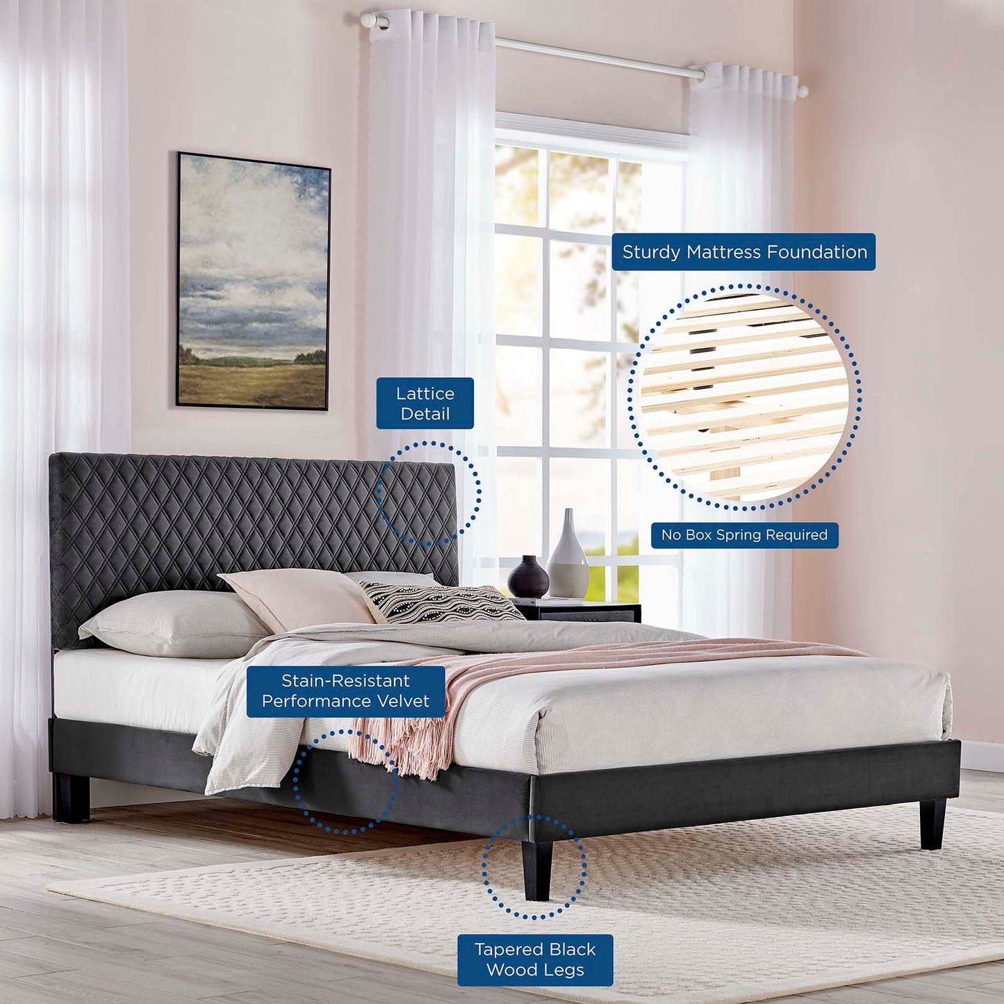 Garcelle Performance Velvet Queen Platform Bed By Modway - MOD-6289 | Beds | Modishstore - 8