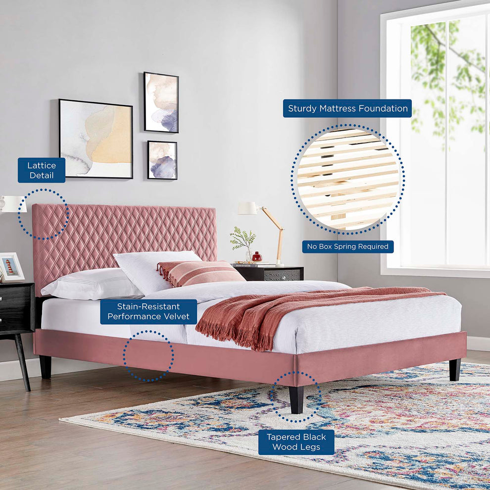 Garcelle Performance Velvet Queen Platform Bed By Modway - MOD-6289 | Beds | Modishstore - 16