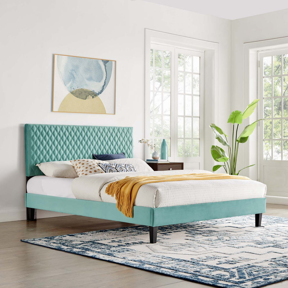 Garcelle Performance Velvet Queen Platform Bed By Modway - MOD-6289 | Beds | Modishstore - 27