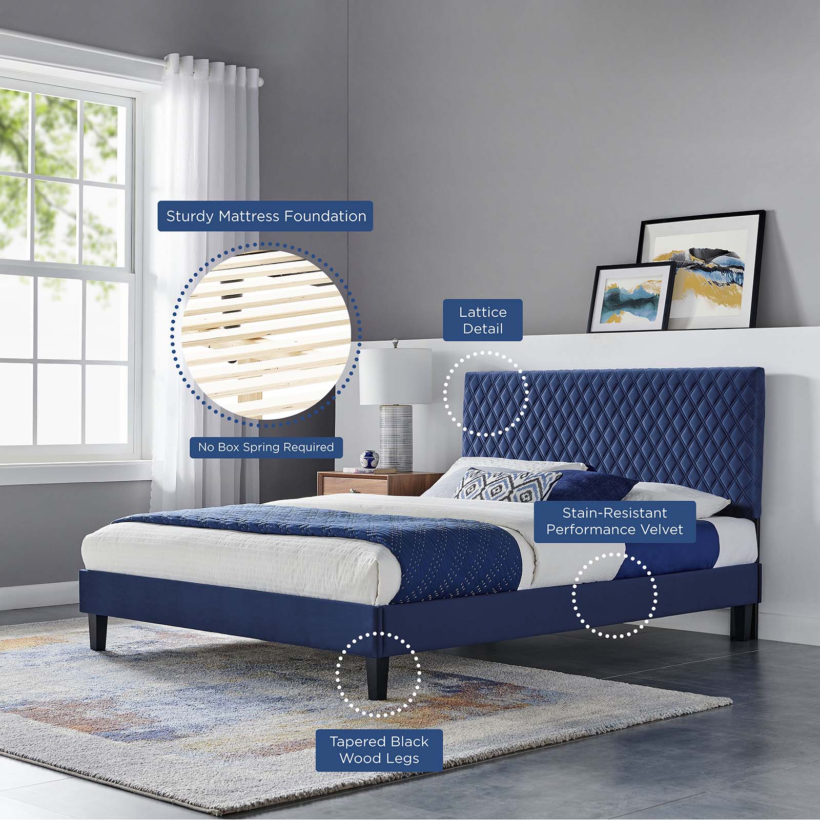 Garcelle Performance Velvet Queen Platform Bed By Modway - MOD-6289 | Beds | Modishstore - 42