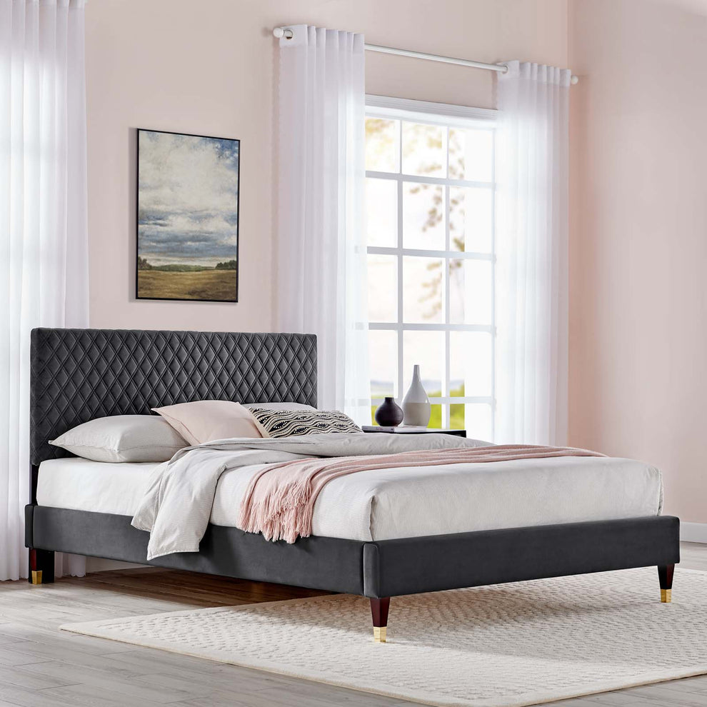 Garcelle Performance Velvet Queen Platform Bed By Modway - MOD-6290 | Beds | Modishstore - 1