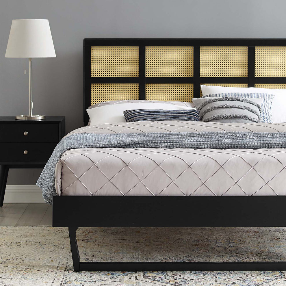 Sidney Cane and Wood Queen Platform Bed With Angular Legs By Modway - MOD-6369 | Beds | Modishstore - 1