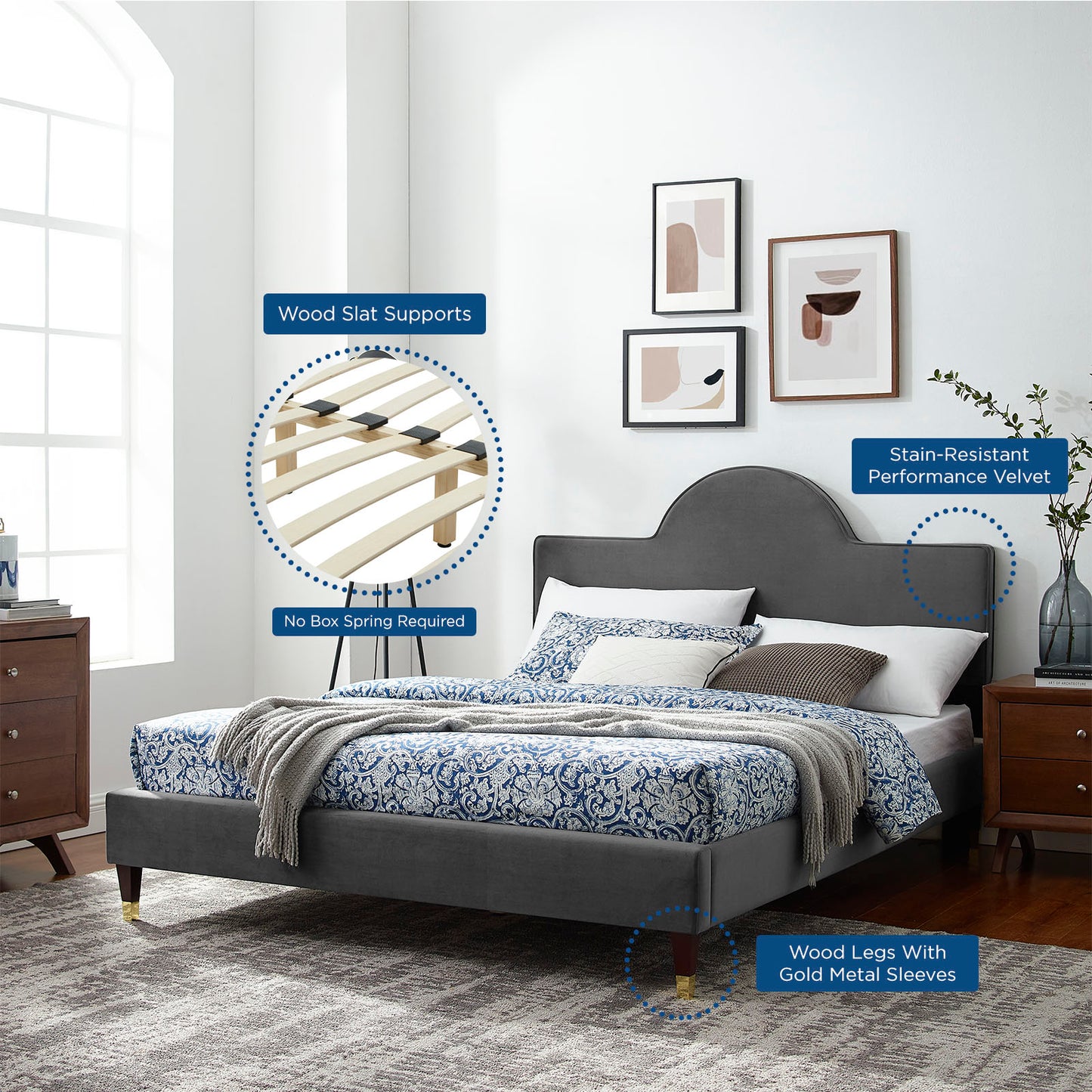 Aurora Performance Velvet Queen Bed By Modway - MOD-6517 | Beds | Modishstore - 9