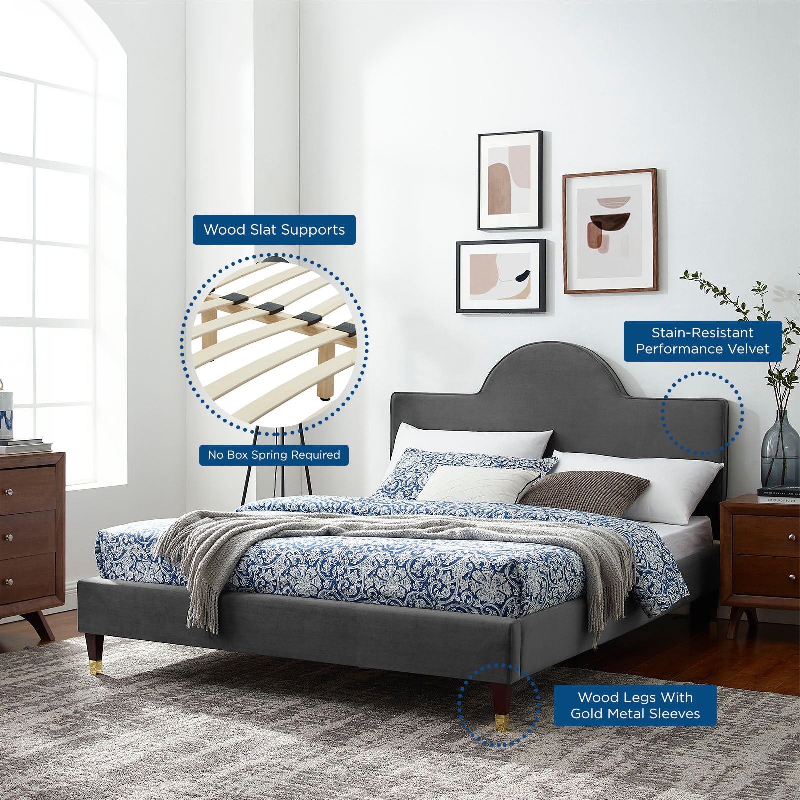 Aurora Performance Velvet Queen Bed By Modway - MOD-6517 | Beds | Modishstore - 9