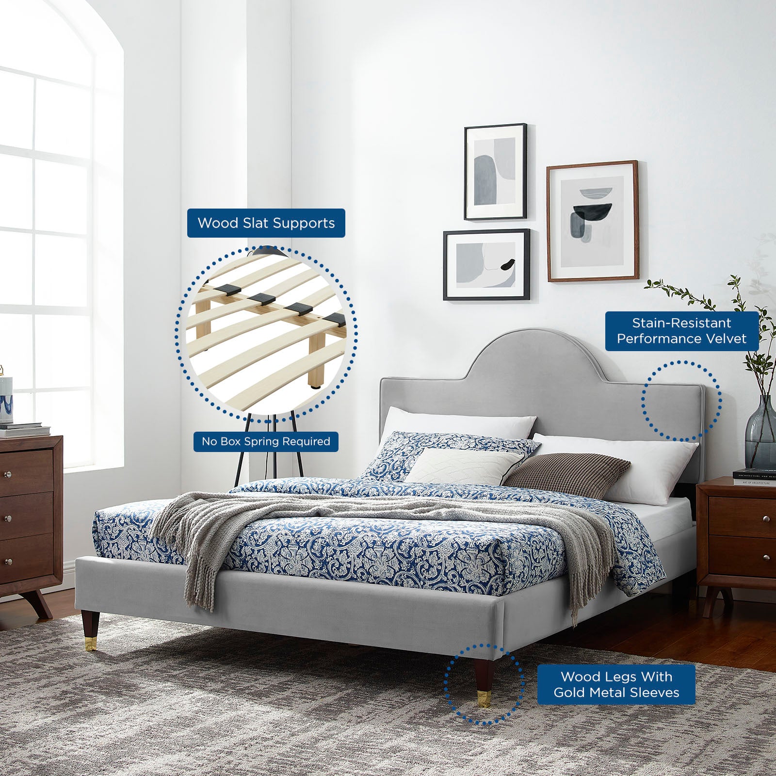 Aurora Performance Velvet Queen Bed By Modway - MOD-6517 | Beds | Modishstore - 27
