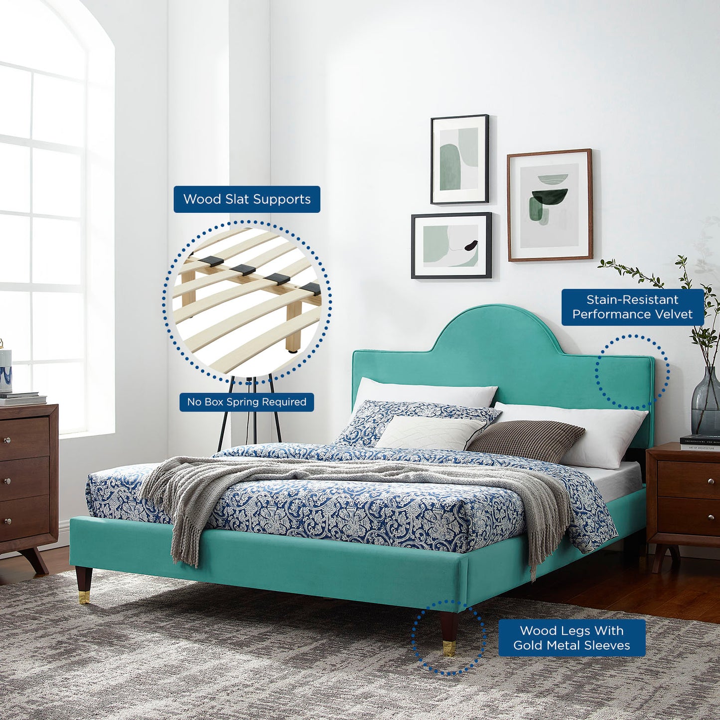 Aurora Performance Velvet Queen Bed By Modway - MOD-6517 | Beds | Modishstore - 63