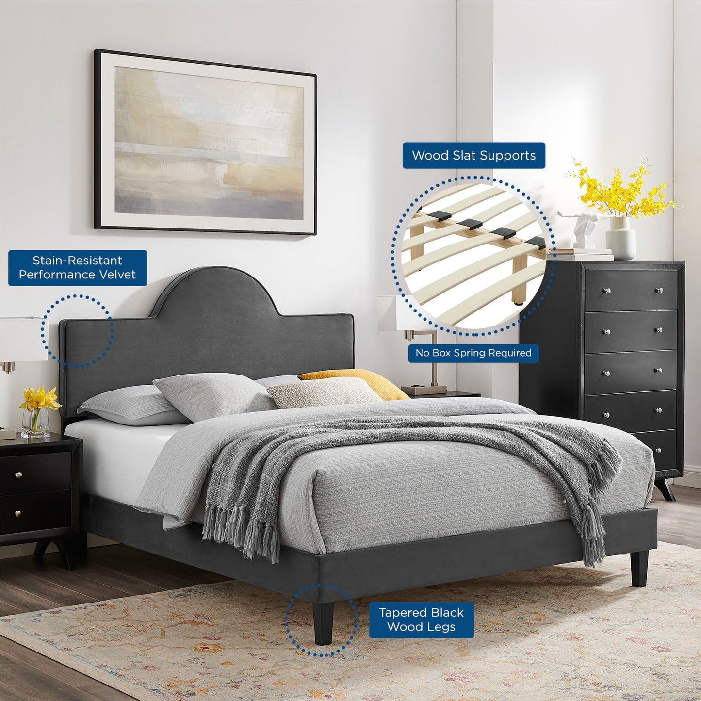 Soleil Performance Velvet Queen Bed By Modway - MOD-6518 | Beds | Modishstore - 9