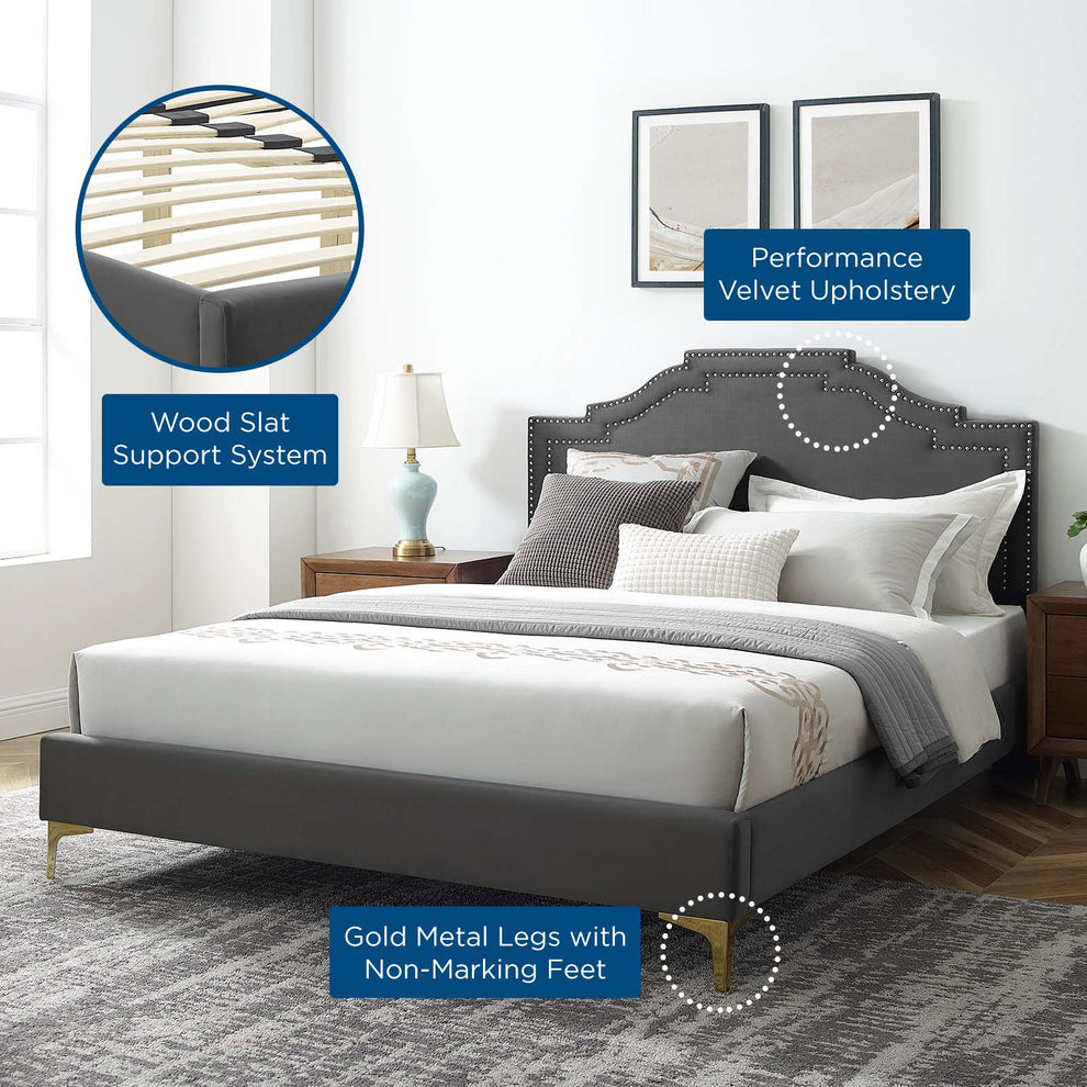 Adelaide Performance Velvet Queen Platform Bed By Modway - MOD-6580 | Beds | Modishstore - 6