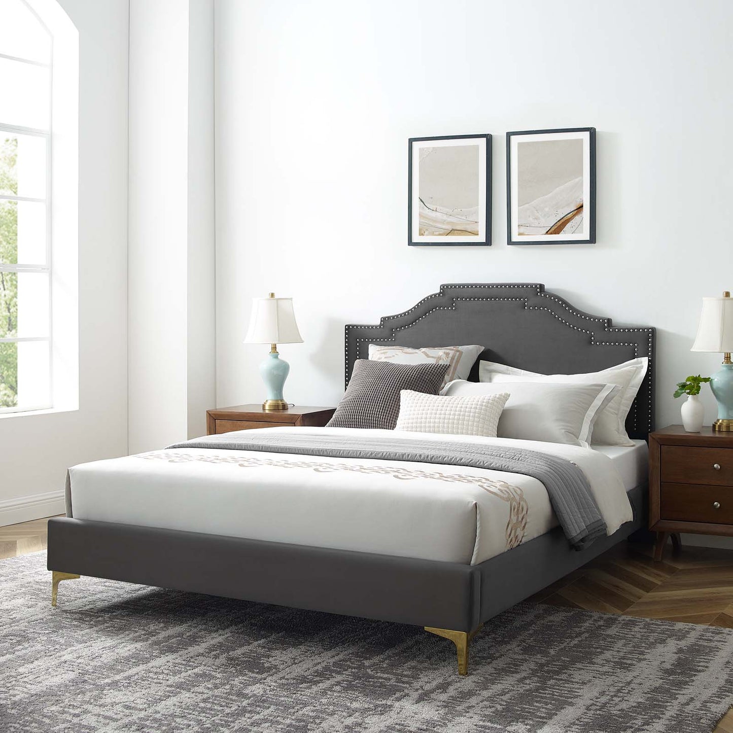 Adelaide Performance Velvet Queen Platform Bed By Modway - MOD-6580 | Beds | Modishstore - 7