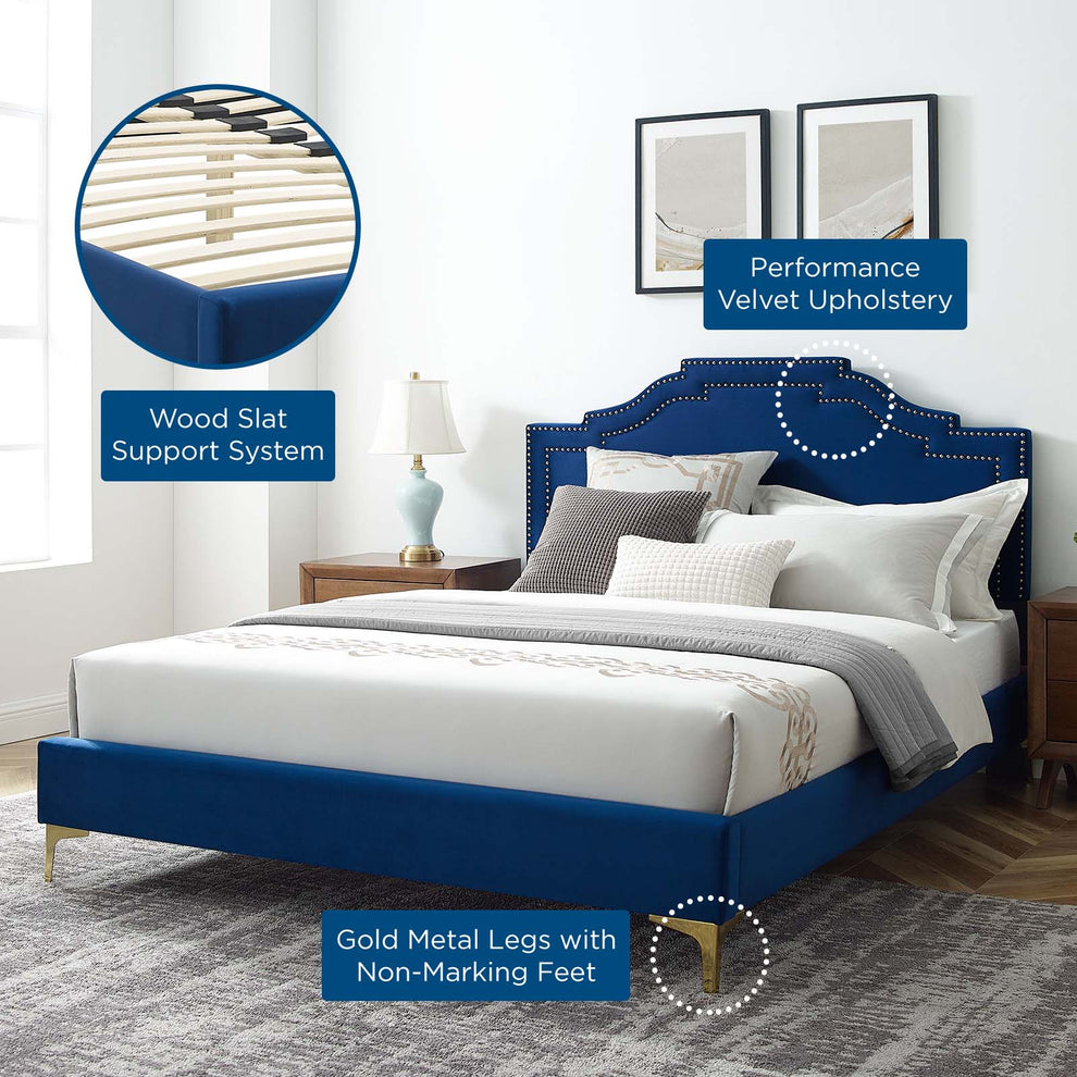 Adelaide Performance Velvet Queen Platform Bed By Modway - MOD-6580 | Beds | Modishstore - 62